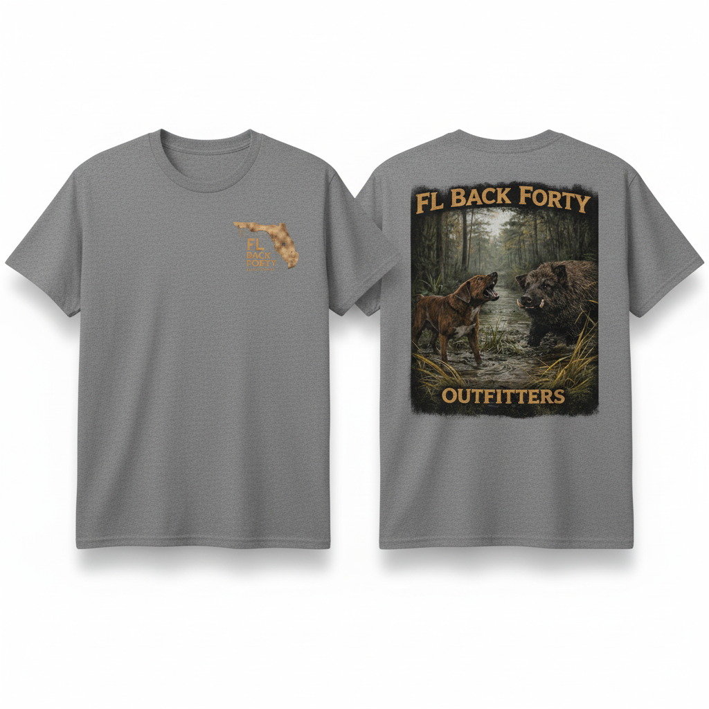 Hunting Dog In The Back Forty – FL Back Forty Outfitters Tee