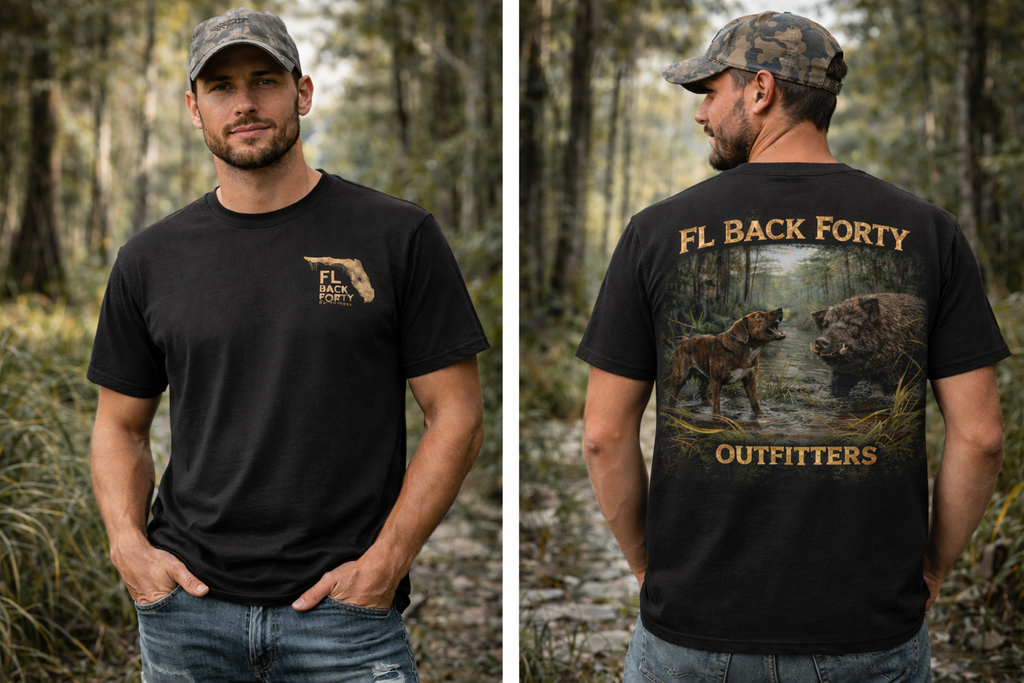 Hunting Dog In The Back Forty – FL Back Forty Outfitters Tee