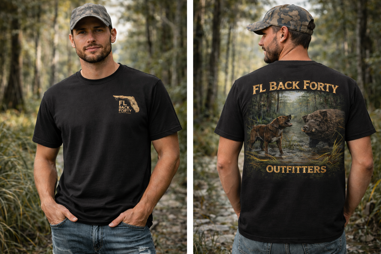 Hunting Dog In The Back Forty – FL Back Forty Outfitters Tee