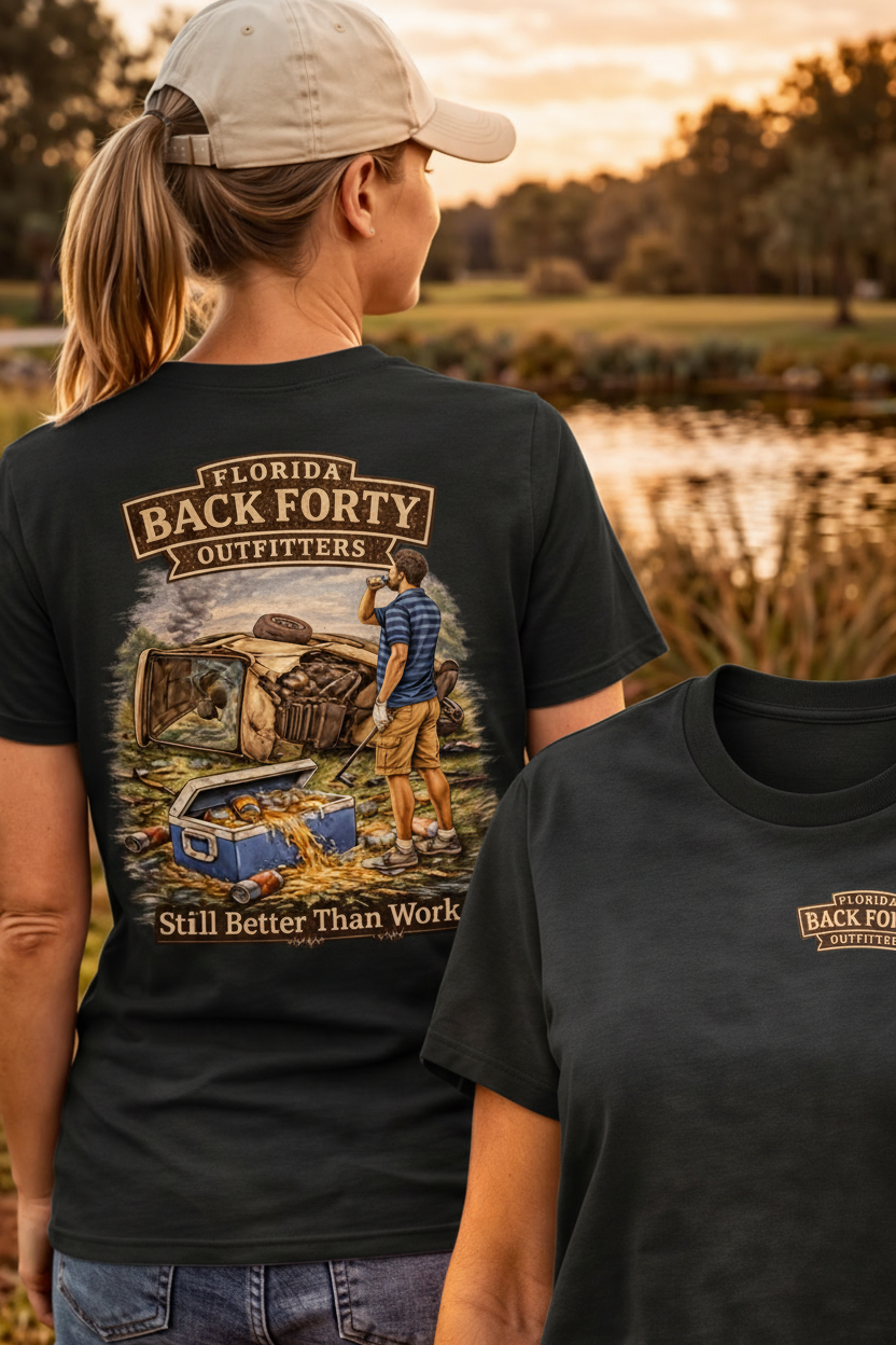 Still Better Than Work tee – female model, black