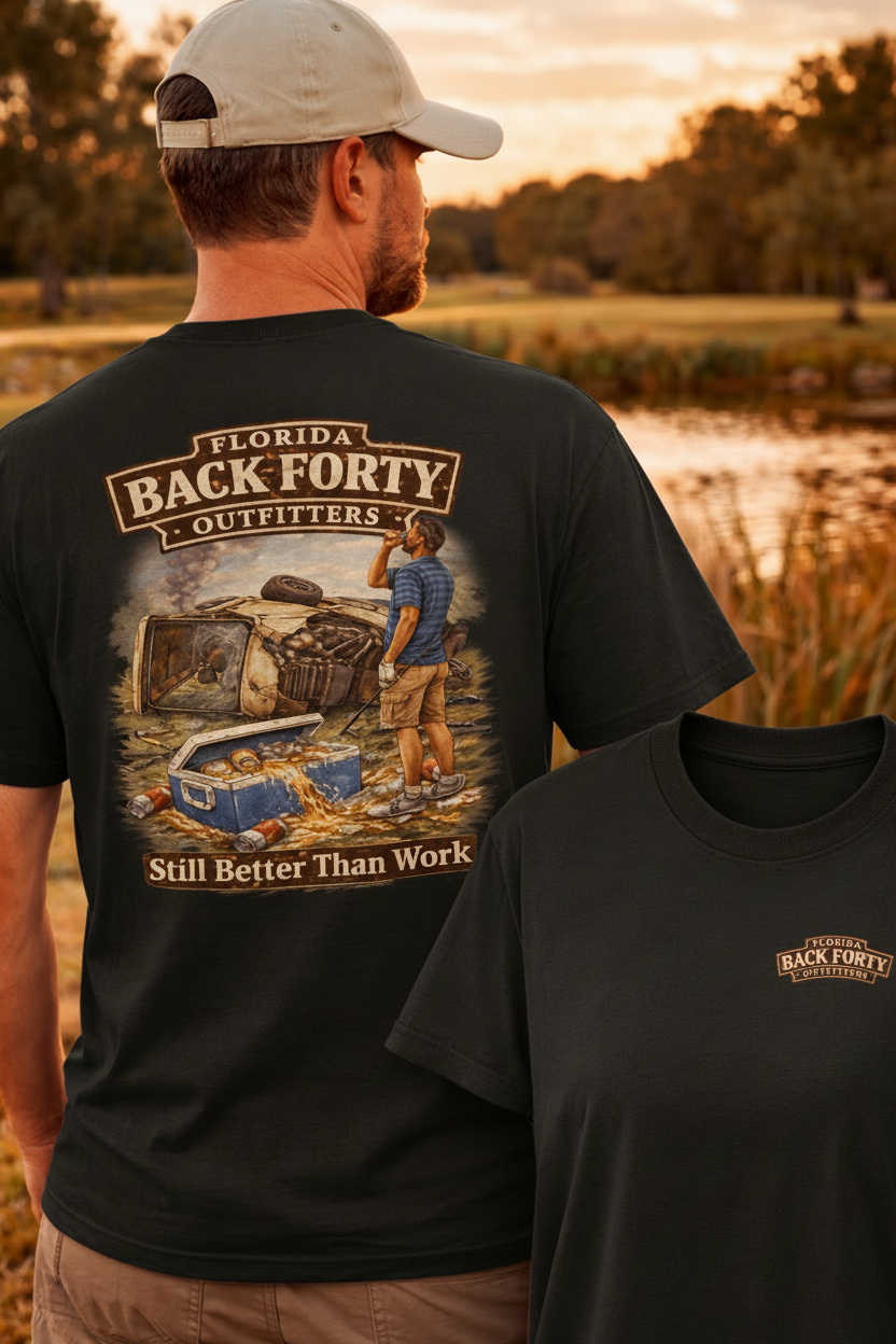 Still Better Than Work tee – male model, black