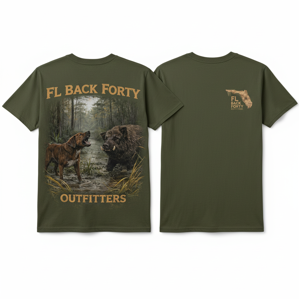 Hunting Dog In The Back Forty – FL Back Forty Outfitters Tee