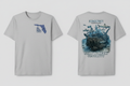 T-shirt mockup with logo and shipwreck design