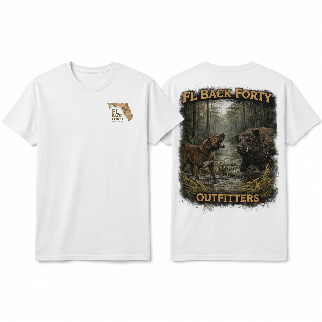 Hunting Dog In The Back Forty – FL Back Forty Outfitters Tee
